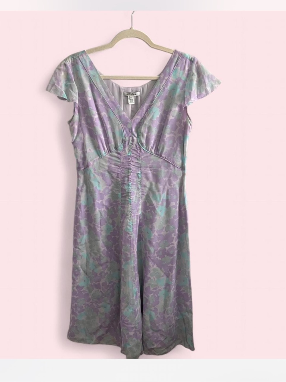 Vtg 90s Y2K Lilac Floral Silk Dress Sz 10 Coquette Fairycore Romantic